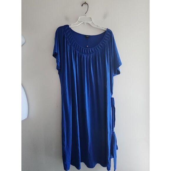 NWT Talbots Women Blue Jersey Knit T-Shirt Midi Tie Waist Dress size 3X - Picture 1 of 9